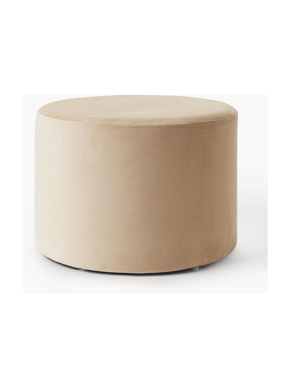 Pouf en velours Daisy, Velours beige clair, Ø 54 x haut. 38 cm