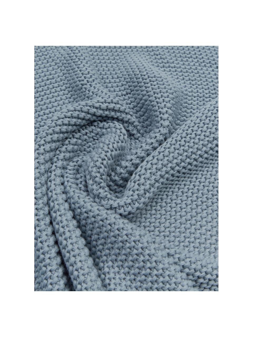 Housse de coussin rectangulaire tricotée bleu Adalyn, 100 % coton bio, certifié GOTS, Bleu, larg. 30 x long. 50 cm