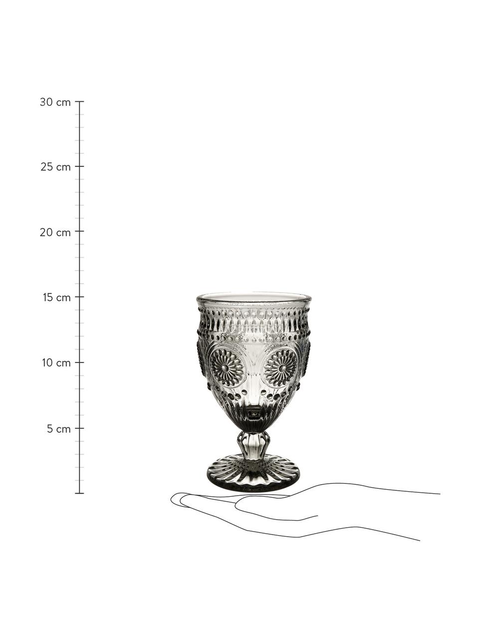 Copas de vino con relieve Chambord, 6 uds., Vidrio, Gris, Ø 9 x Al 14 cm, 250 ml