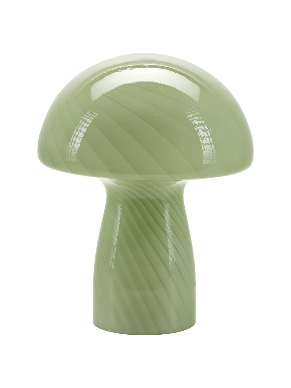 Lámpara de mesa pequeña de vidrio Mushroom, Lámpara: vidrio, Cable: plástico, Verde, Ø 19 x Al 23 cm