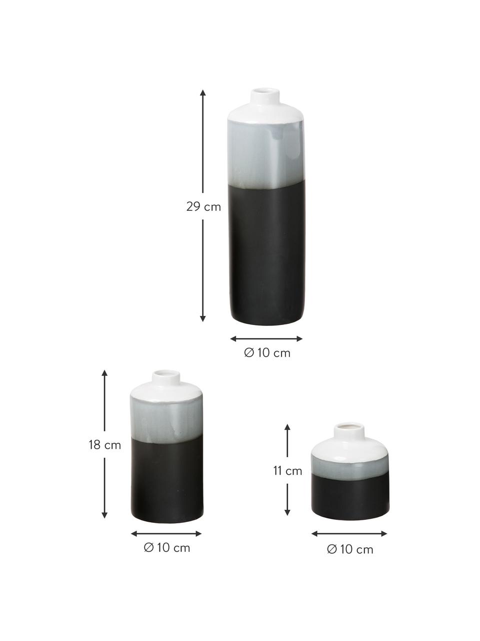 Vasen-Set Brixa aus Porzellan, 3-tlg., Porzellan, Schwarz, Grau, Weiß, matt, Set mit verschiedenen Größen