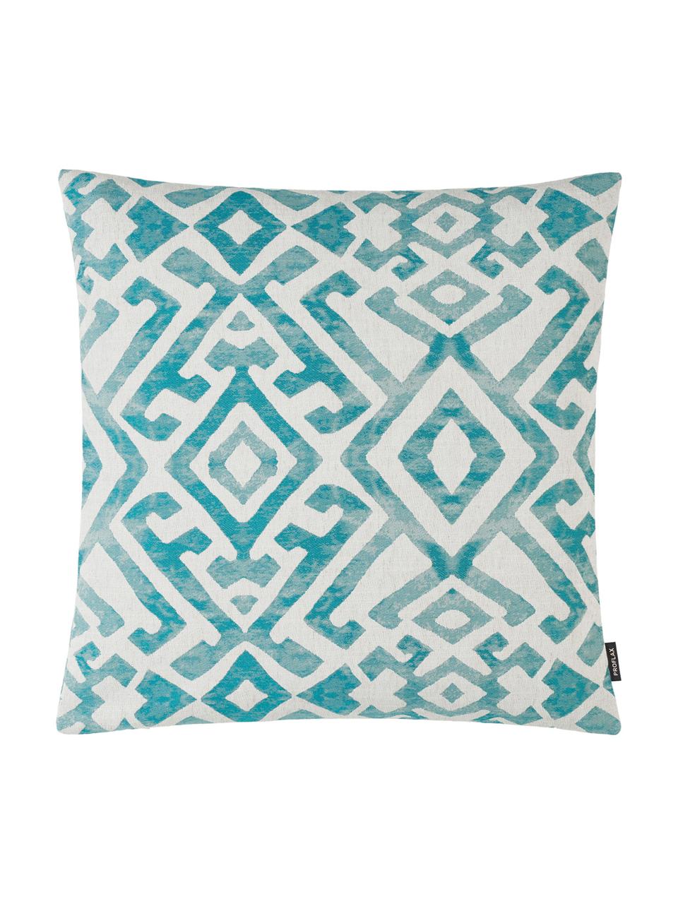 Housse de coussin imprimé ethno Elani, Crème, turquoise