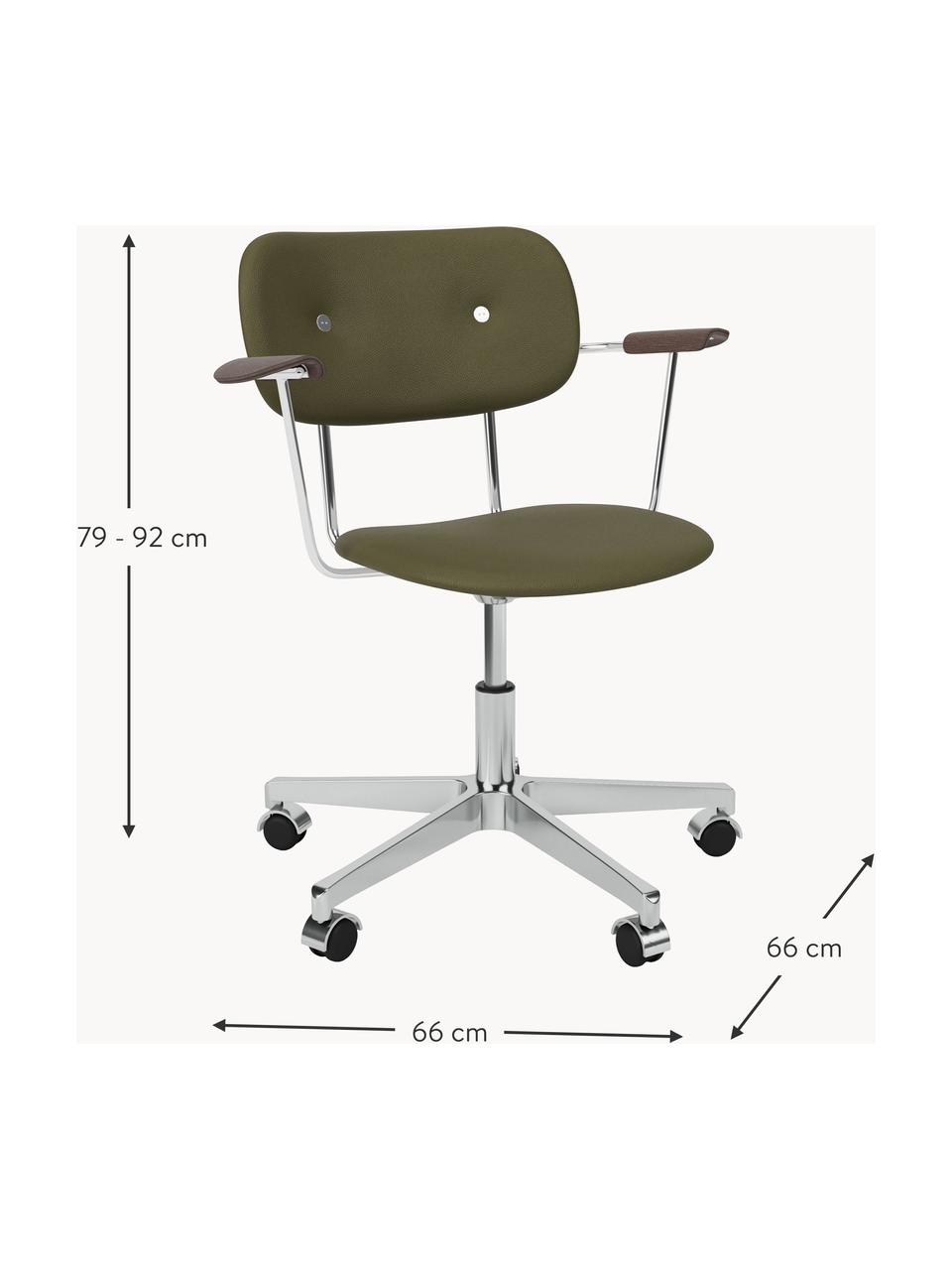 Kožená židle k psacímu stolu Co, výškově nastavitelná, Olivově zelená, stříbrná, Š 66 cm, H 66 cm