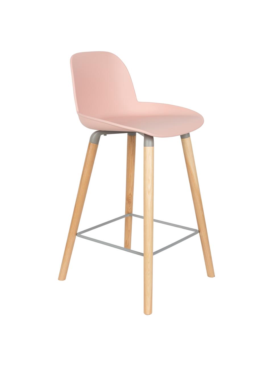 Chaise de comptoir design Albert Kuip, Assise : rose Pieds : frêne Cadre et repose-pieds : gris