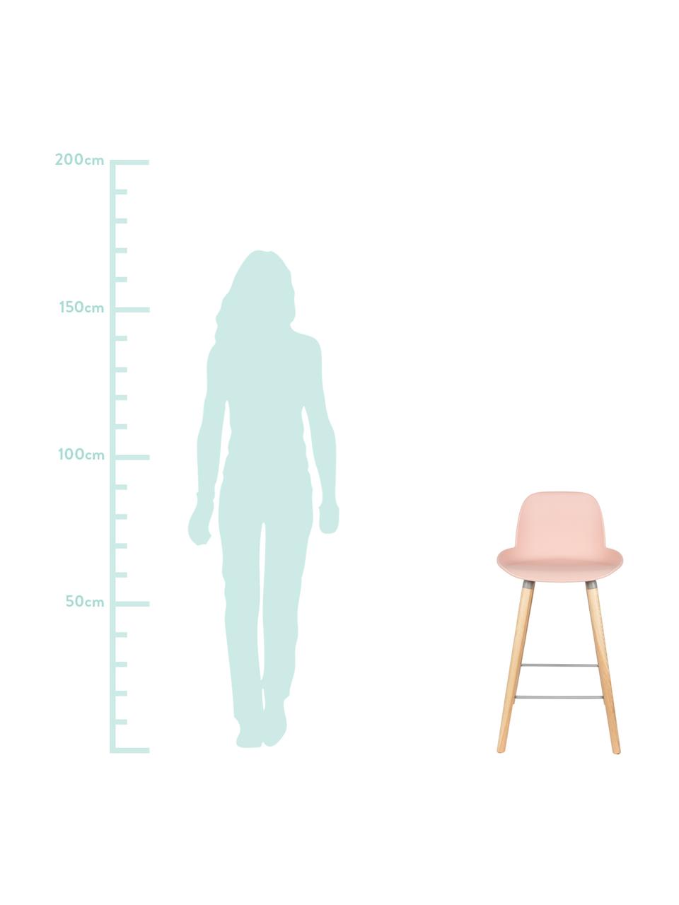 Dizajnová barová stolička Albert Kuip, Sedadlo: ružová Nohy: jaseň Rám a podnožka: sivá