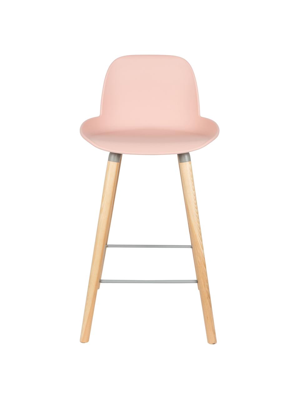 Chaise de comptoir design Albert Kuip, Assise : rose Pieds : frêne Cadre et repose-pieds : gris