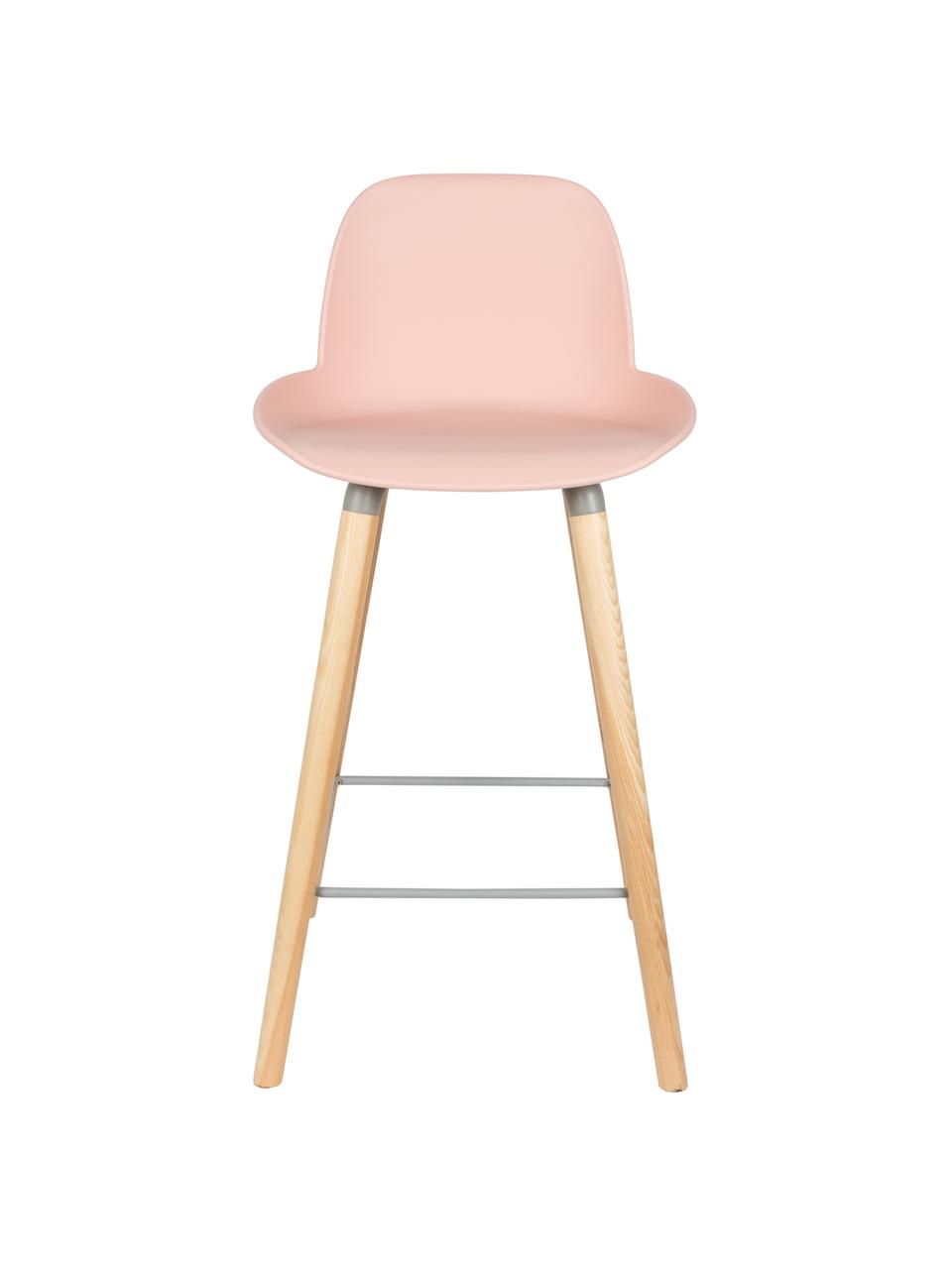 Krzesło kontuarowe Albert Kuip, Nogi: drewno dębowe, Siedzisko: różowy Nogi: drewno jesionowe Rama i podnóżek: szary, S 45 x W 89 cm