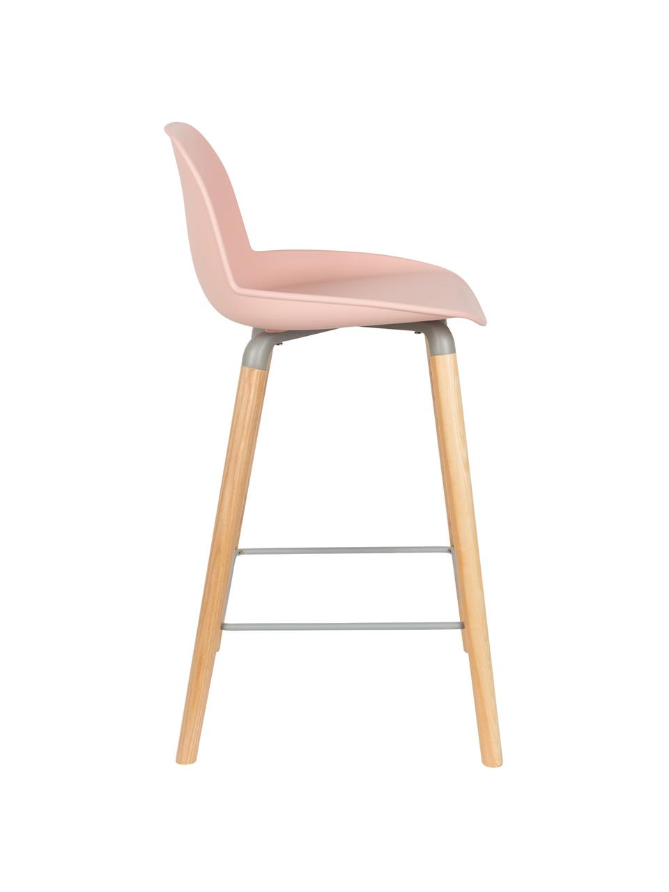 Designová barová židle Albert Kuip, Sedací část: růžová nohy: jasan Rám a opěrka noh: šedá