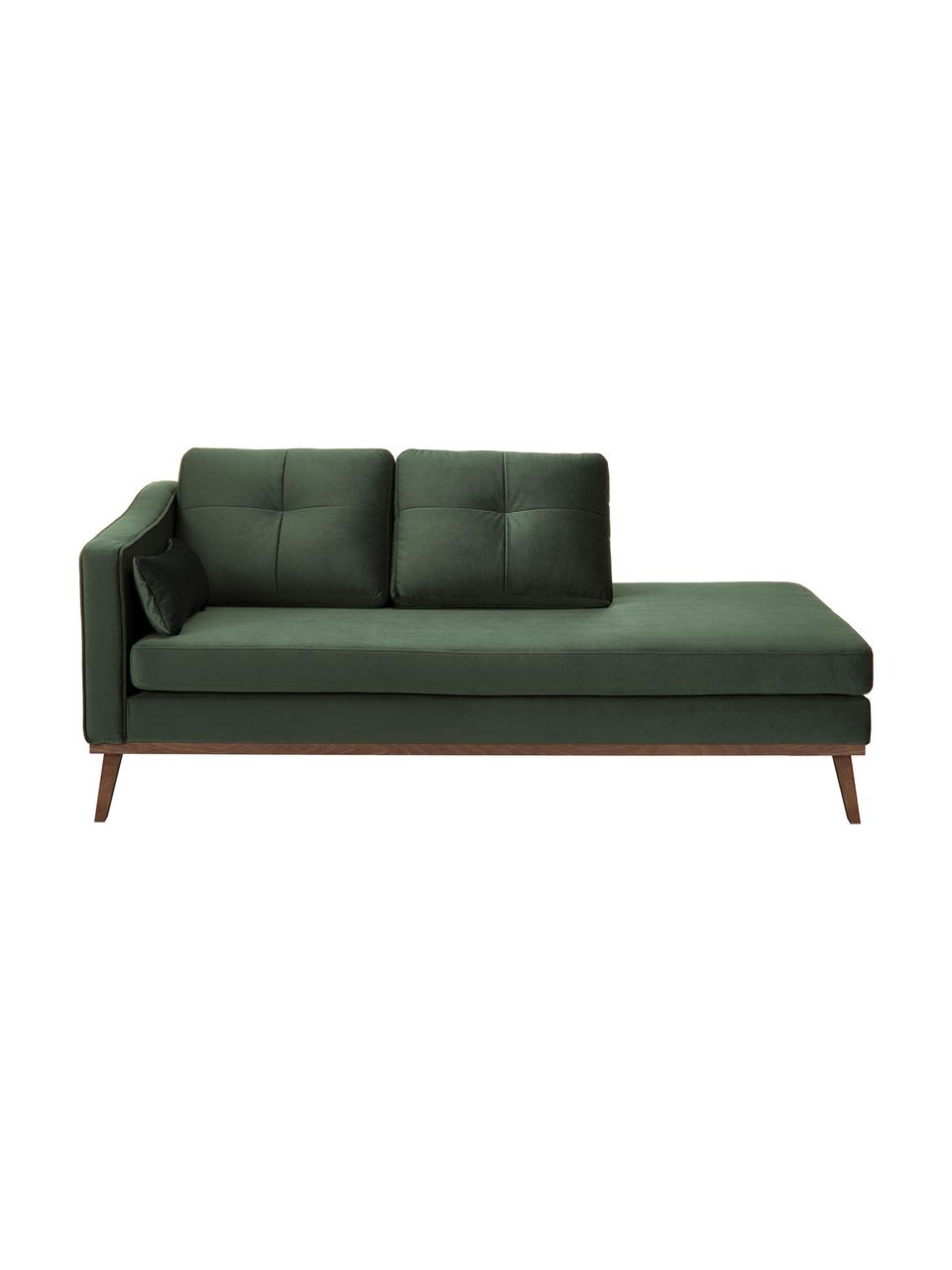 Fluwelen chaise longue Alva in groen met beukenhout-poten, Bekleding: fluweel (hoogwaardig poly, Frame: massief grenenhout, Poten: massief gebeitst beukenho, Olijfkleurig, B 193 x D 94 cm