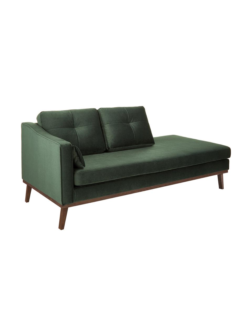 Fluwelen chaise longue Alva in groen met beukenhout-poten, Bekleding: fluweel (hoogwaardig poly, Frame: massief grenenhout, Poten: massief gebeitst beukenho, Olijfkleurig, B 193 x D 94 cm