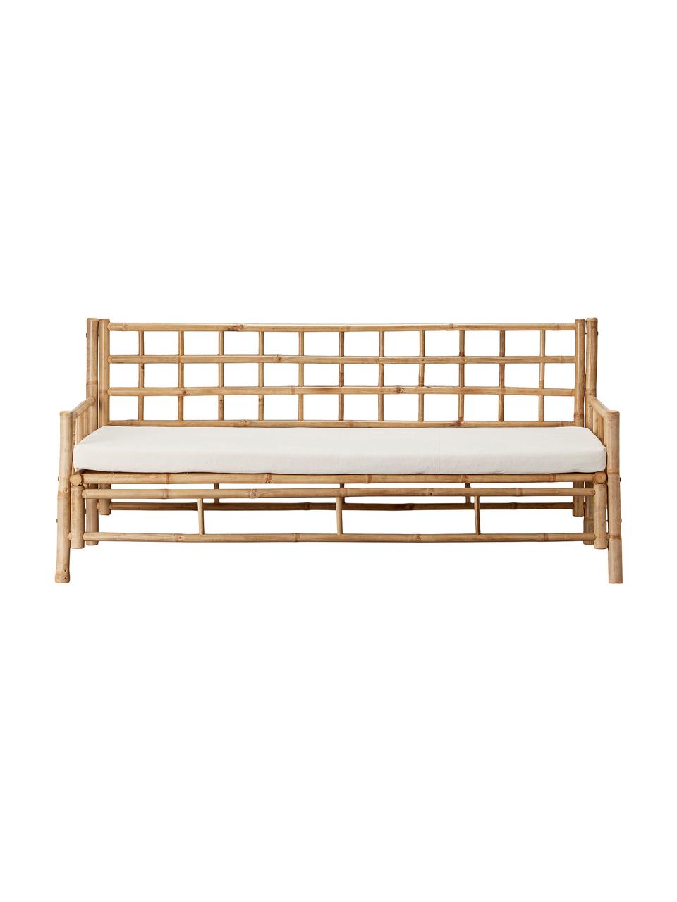 Sofá de bambú Mandisa (3 plazas), Estructura: bambú sin tratar, Bambú, blanco crema, An 180 x F 70 cm