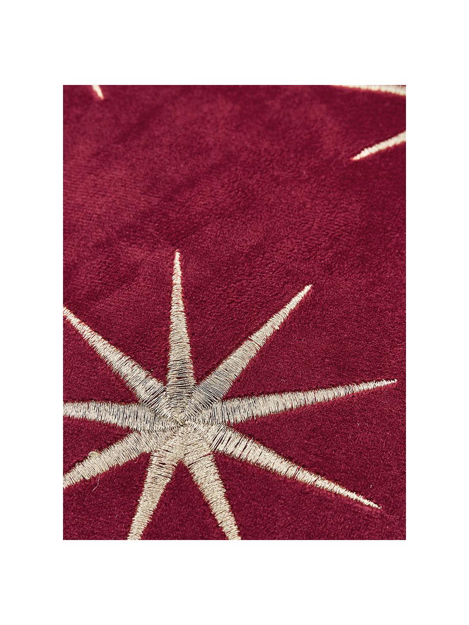 Geborduurde fluwelen kussenhoes Stars met winterlichten stermotieven, Rood, 45 x 45 cm