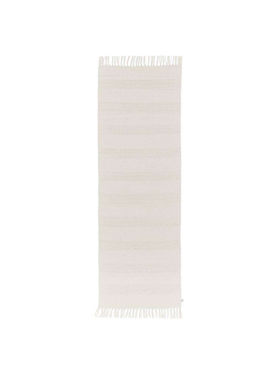 Passatoia bianca a righe con frange Tanja, 100% cotone, Bianco, Larg. 70 x Lung. 200 cm
