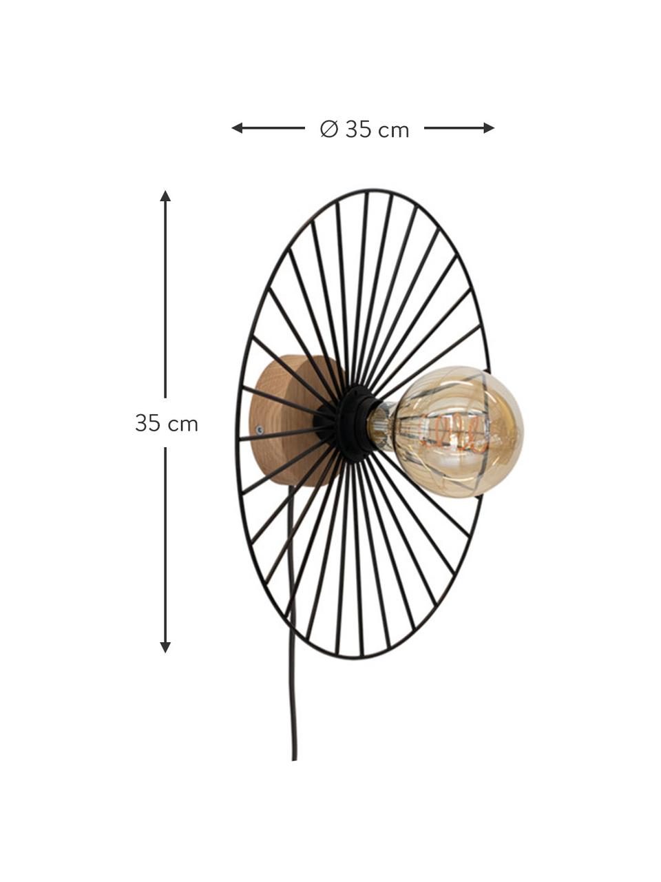Design wandlamp Antonella met stekker, Lampenkap: gecoat metaal, Zwart, eikenhoutkleurig, Ø 35 cm