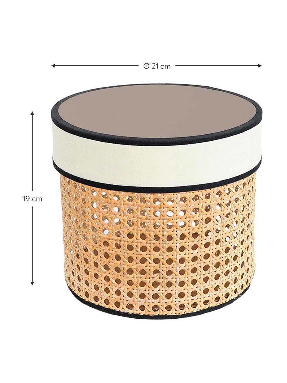 Caja decorativa Pamela, Caja: rejilla, Tapa: tela, fibras de densidad , Beige, blanco, Ø 21 x Al 19 cm