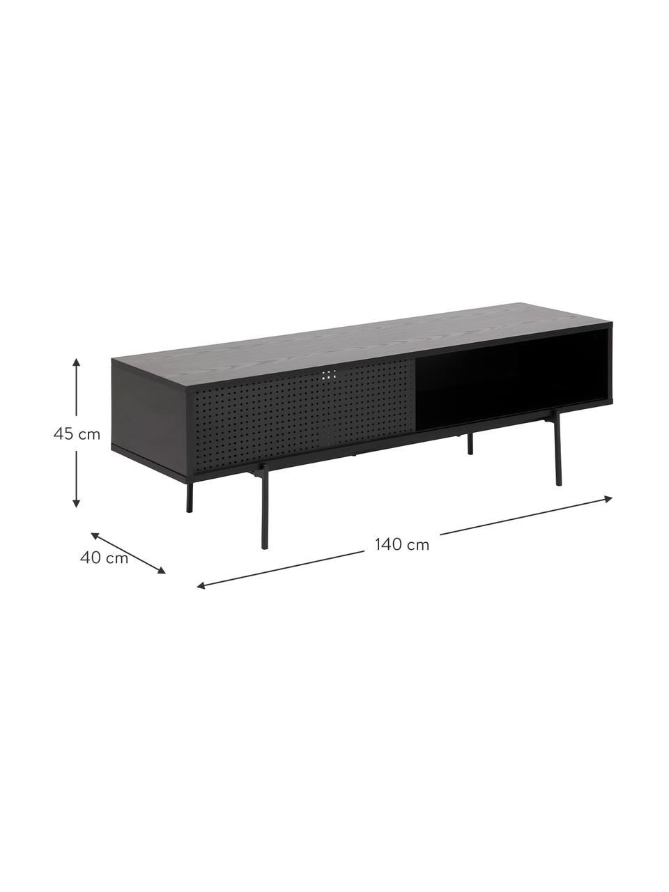 Mueble TV Angus, Estructura: tablero de fibras de dens, Patas: metal con pintura en polv, Madera pintado negro, An 140 x Al 45 cm