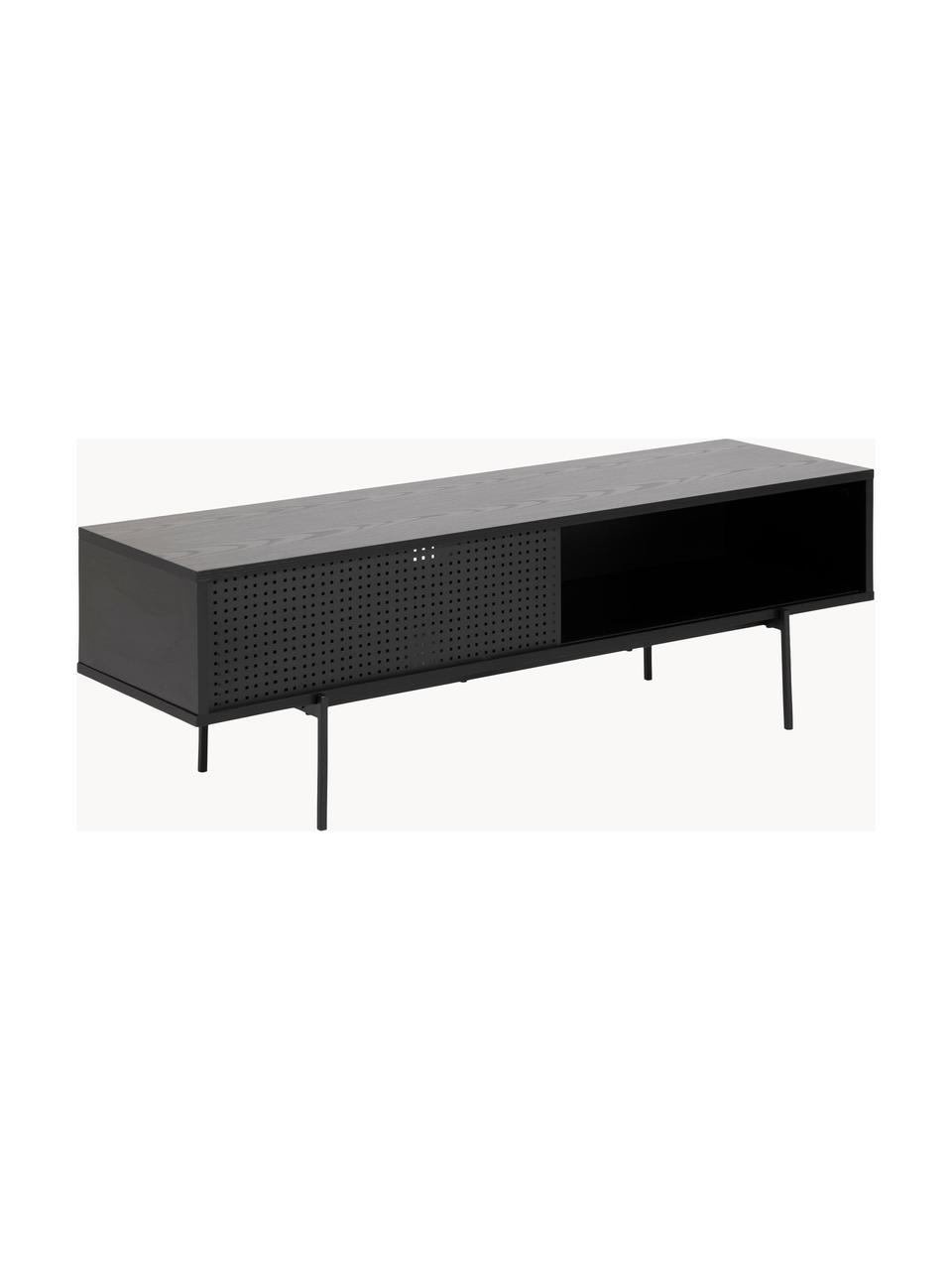 Mueble TV Angus, Estructura: tablero de fibras de dens, Patas: metal con pintura en polv, Madera pintado negro, An 140 x Al 45 cm