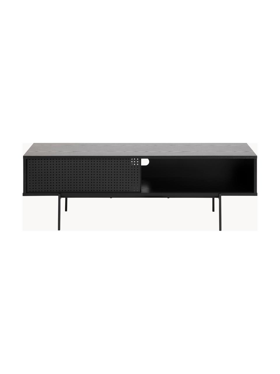 Mueble TV Angus, Estructura: tablero de fibras de dens, Patas: metal con pintura en polv, Madera pintado negro, An 140 x Al 45 cm