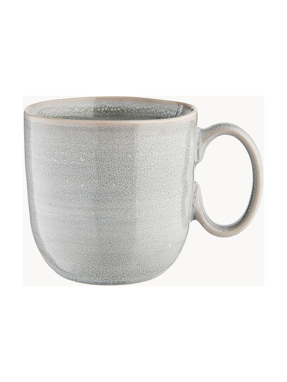 Ručně vyrobené XL šálky na čaj Manor, 4 ks, Kamenina, Světle šedá s béžovým okrajem, Ø 10 cm, V 10 cm, 450 ml