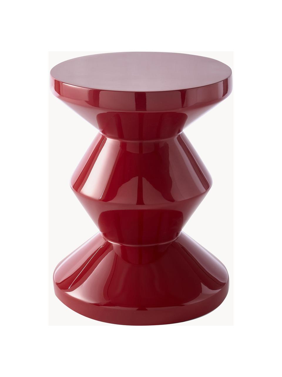 Tavolino rotondo Zig Zag, Plastica laccata, Rosso vino, Ø 36 x Alt. 46 cm