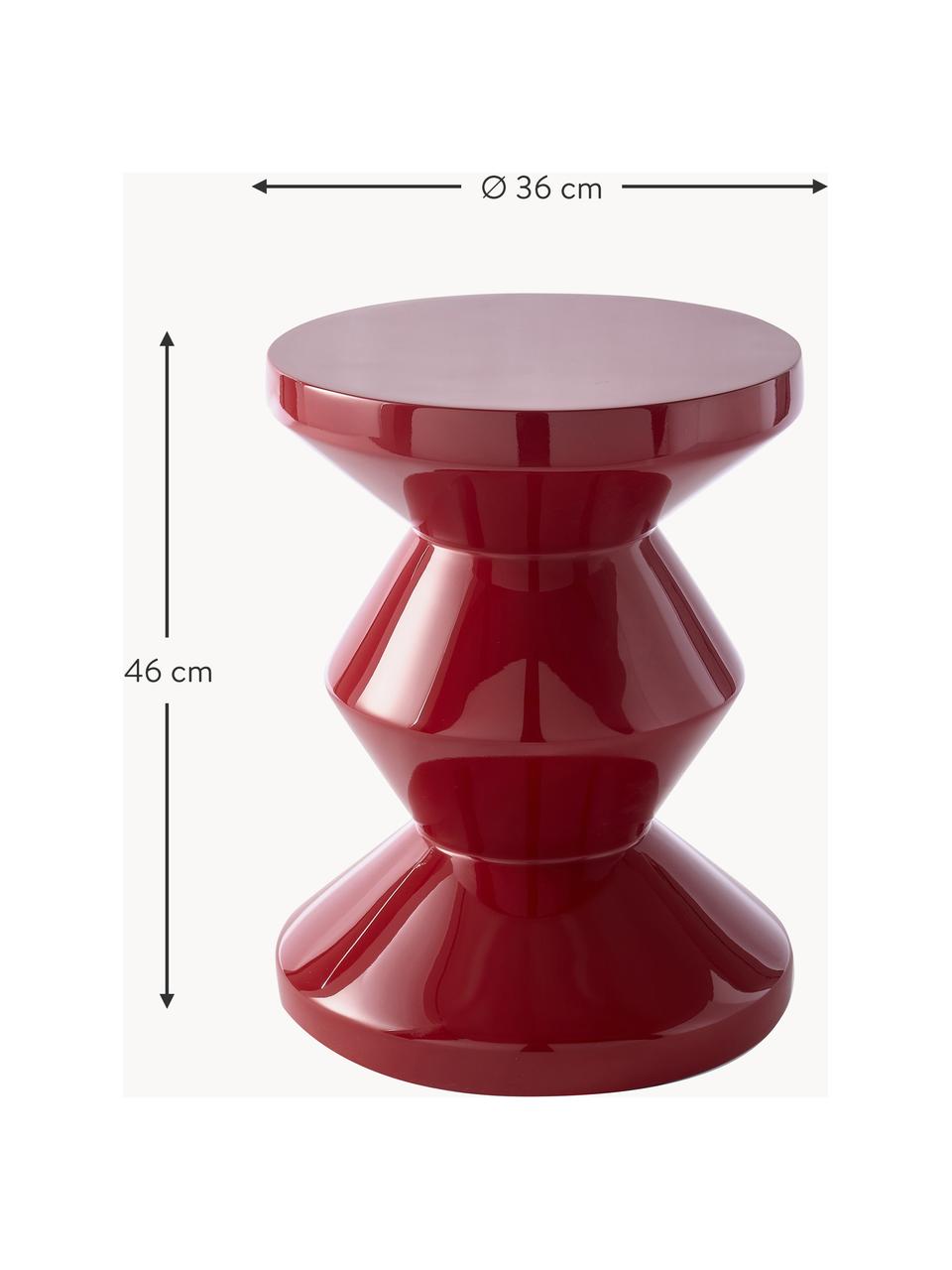 Tavolino rotondo Zig Zag, Plastica laccata, Rosso vino, Ø 36 x Alt. 46 cm