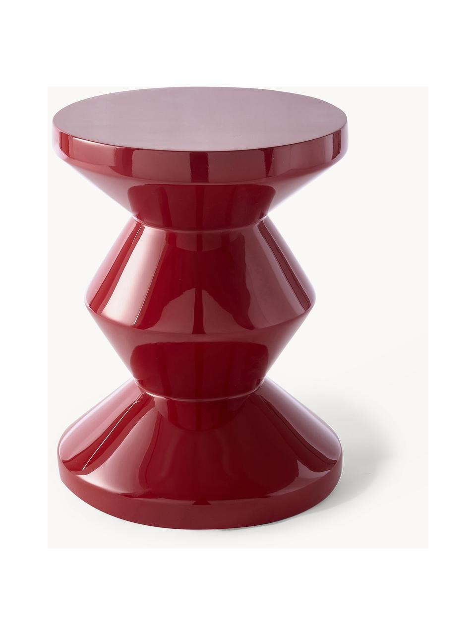 Okrúhly odkladací stolík Zig Zag, Plast, lakovaný, Vínovočervená, Ø 36 x V 46 cm