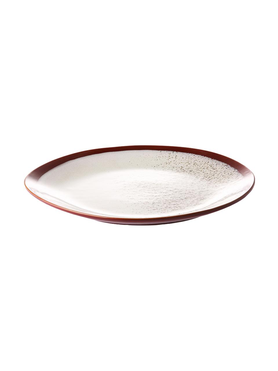 Assiettes plates rétro artisanales 70's, 2 pièces, Grès cérame, Rouge, blanc, Ø 29 cm