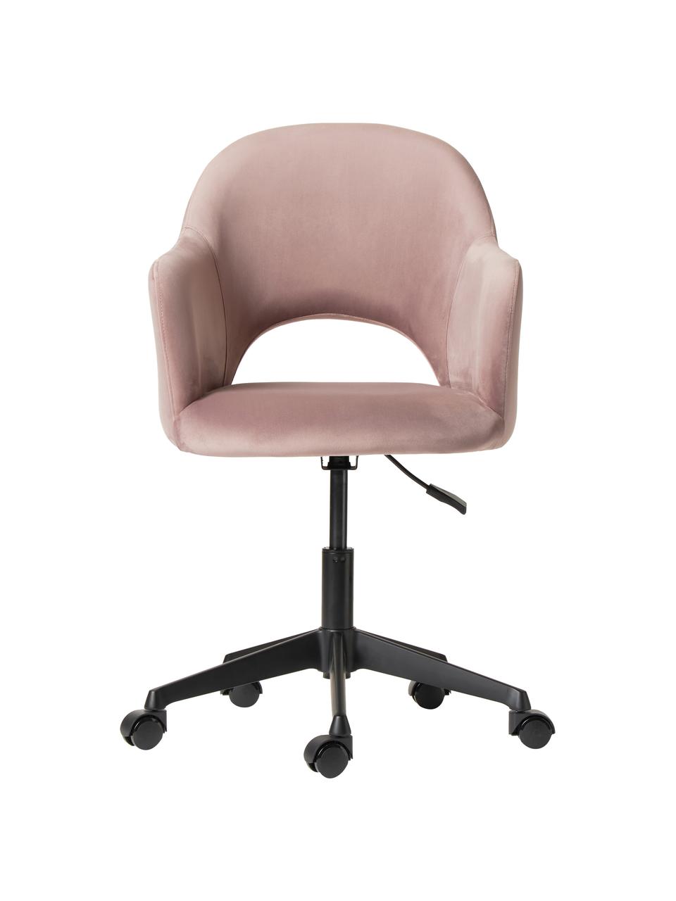 Krzesło biurowe z aksamitu z podłokietnikami Rachel, obrotowe, Tapicerka: aksamit (wysokiej jakości, Nogi: metal malowany proszkowo, Bladoróżowy aksamit, S 65 x G 68 cm