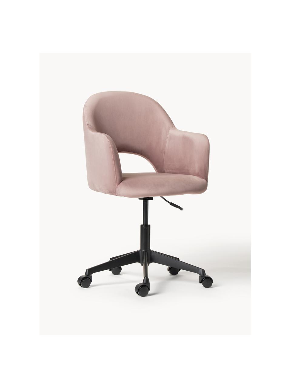 Chaise de bureau pivotante en velours Rachel, hauteur ajustable, Velours vieux rose, larg. 65 x prof. 68 cm