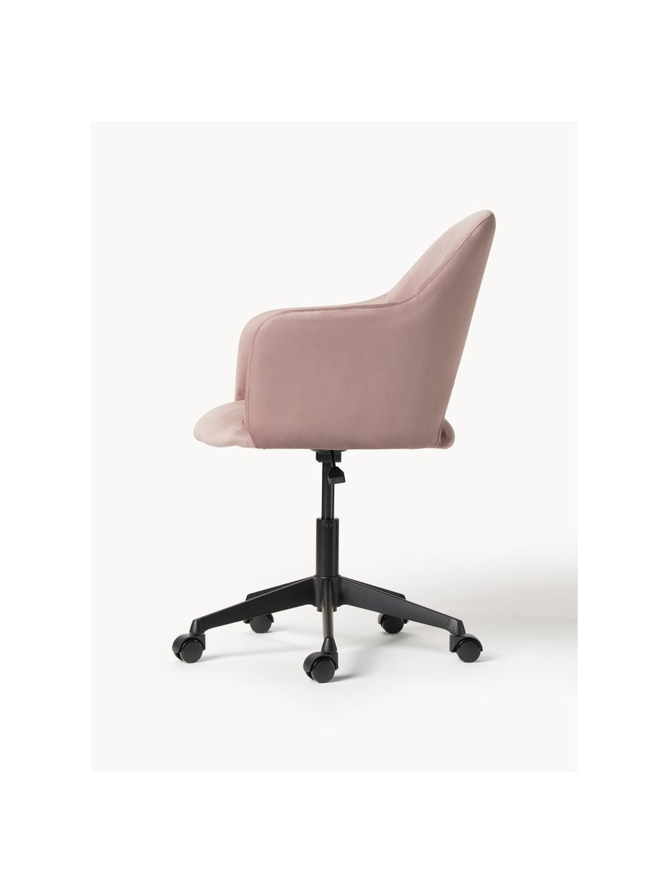 Chaise de bureau pivotante en velours Rachel, hauteur ajustable, Velours vieux rose, larg. 65 x prof. 68 cm