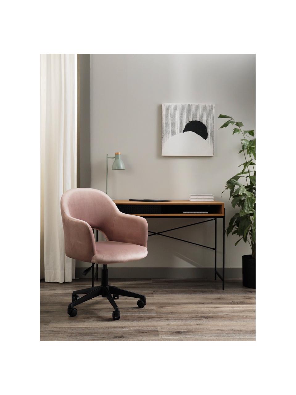 Fluwelen bureaustoel Rachel met armleuningen, in hoogte verstelbaar, Bekleding: fluweel (hoogwaardig poly, Poten: metaal, gepoedercoat, Fluweel oudroze, B 65 x D 68 cm