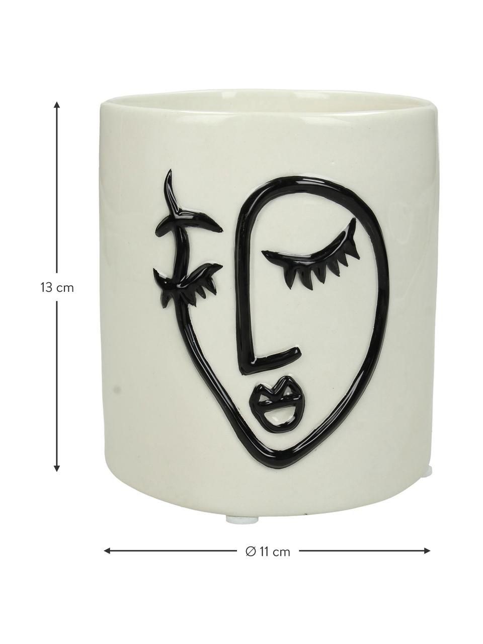 Portavaso motivo viso in pietra dolomitica Face, Dolomite, Bianco latteo, nero, Ø 11 x Alt. 13 cm