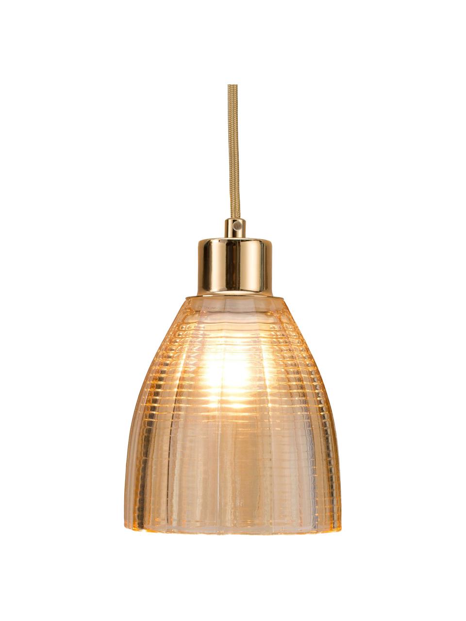 Kleine hanglamp Gleaming Gold van glas, Lampenkap: glas, Decoratie: metaal, Goudkleurig, amberkleurig, Ø 13 x H 14 cm