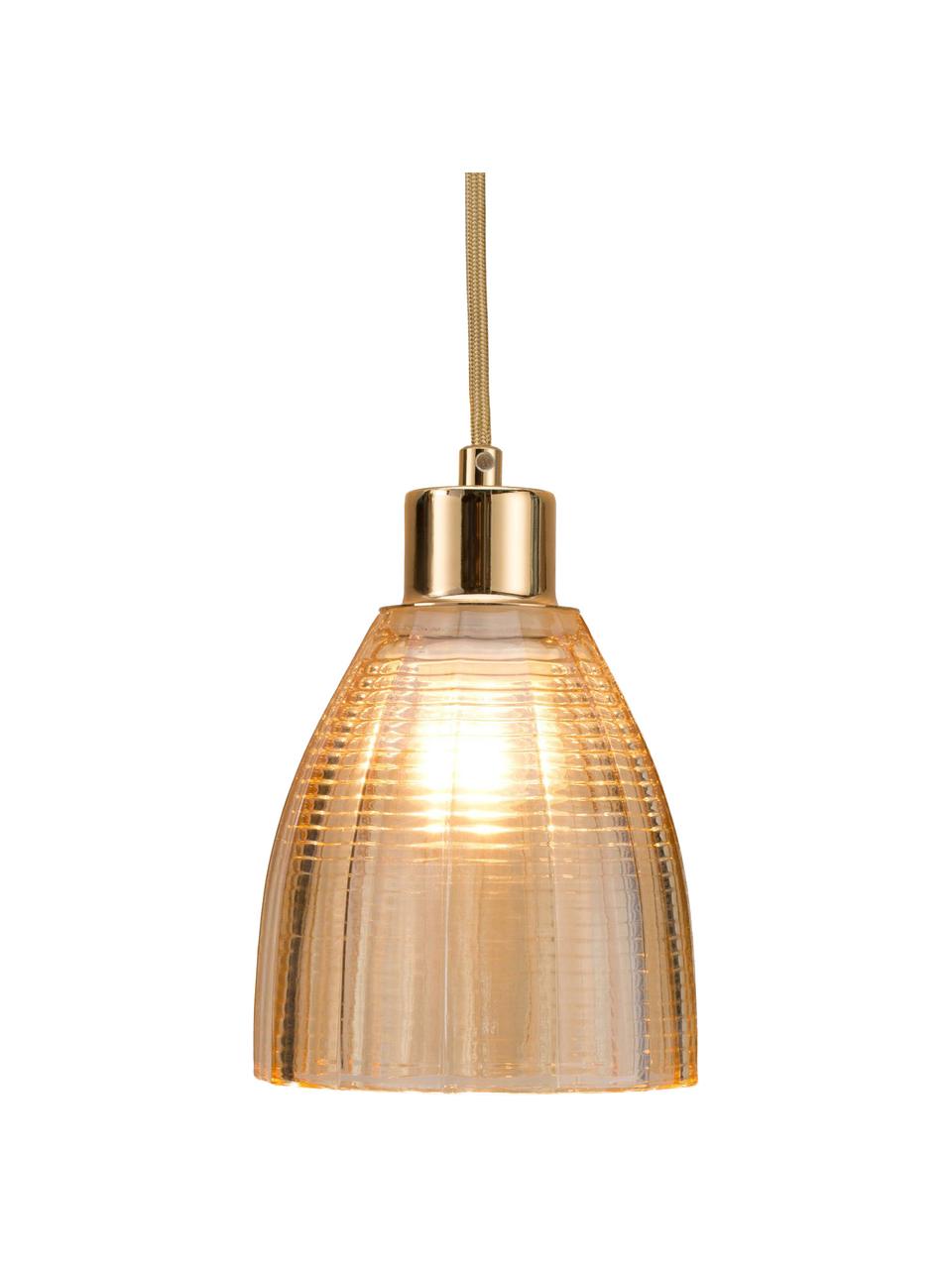 Lámpara de techo pequeña de vidrio Gleaming Gold, Pantalla: vidrio, Anclaje: metal, Cable: cubierto en tela, Dorado, ámbar, Ø 13 x Al 14 cm