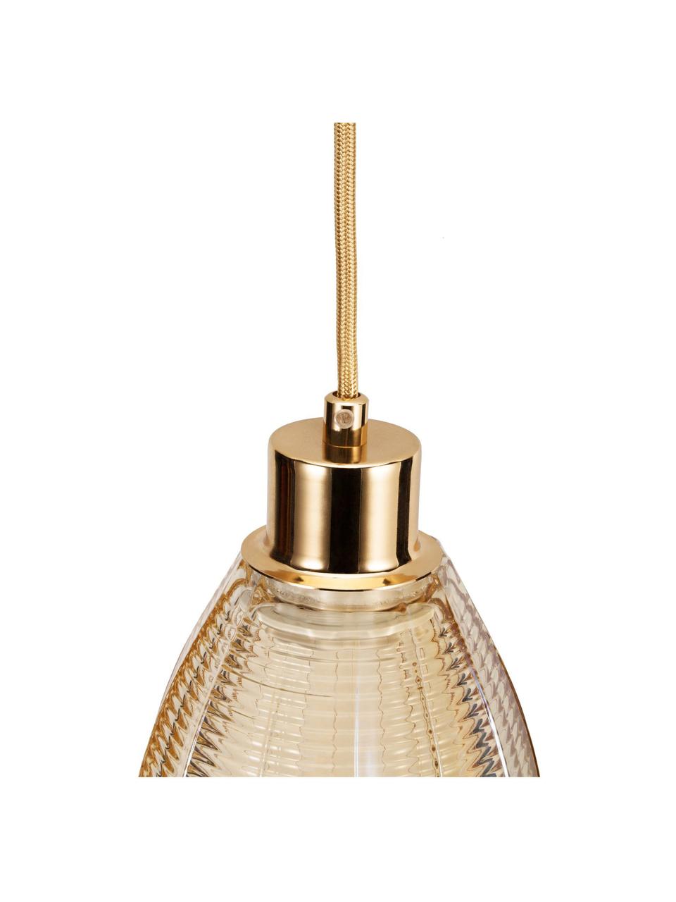 Kleine hanglamp Gleaming Gold van glas, Lampenkap: glas, Decoratie: metaal, Goudkleurig, amberkleurig, Ø 13 x H 14 cm
