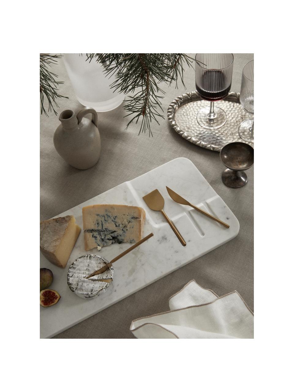 Set piatto da portata con coltelli da formaggio Jaya 4 pz, Coltello: metallo, Bianco marmorizzato, dorato, Larg. 48 x Prof. 22 cm