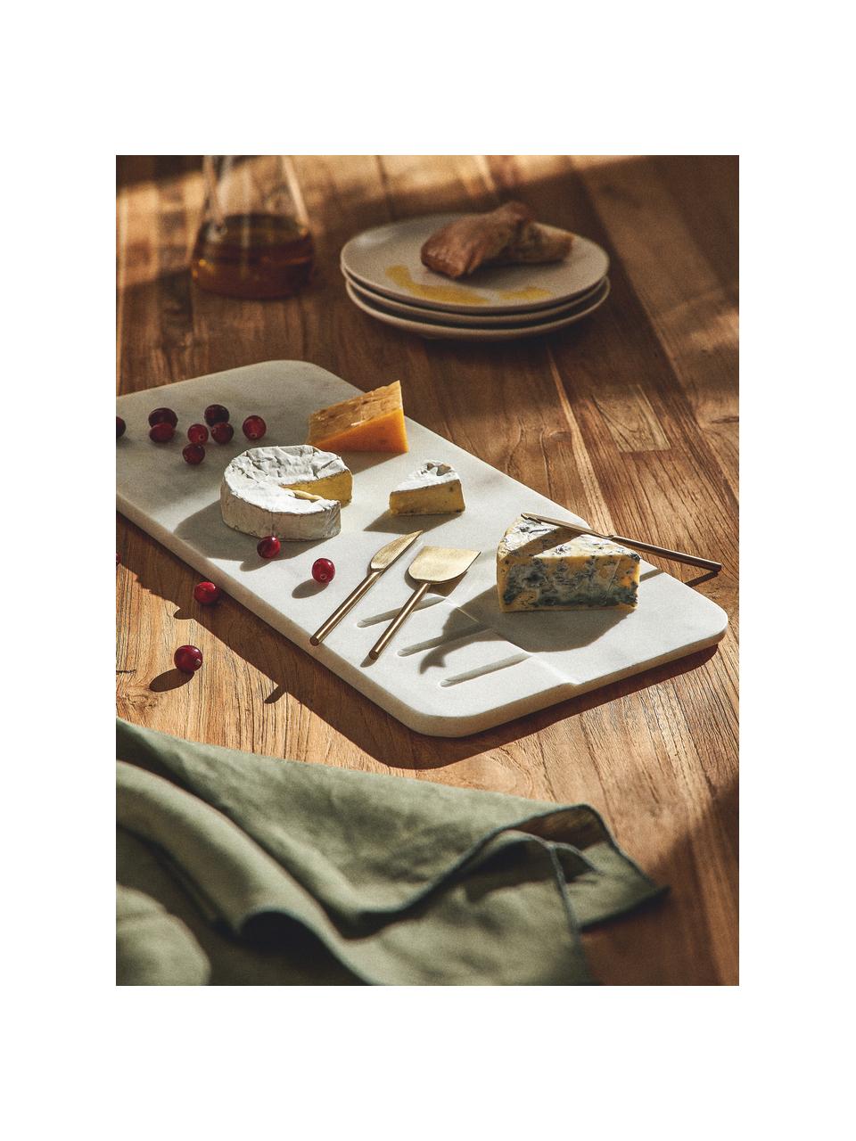 Sada servírovacího talíře s noži na sýr Jaya, 4 díly, Bílá mramorová, zlatá, D 48 cm, Š 22 cm