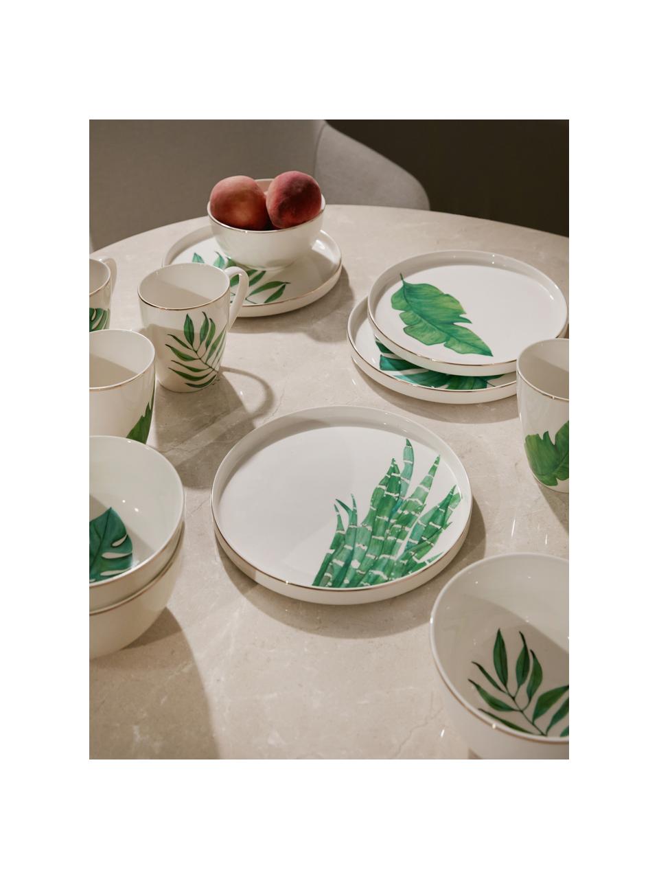 Assiettes à dessert en porcelaine motif tropical Timba, 4 élém., Porcelaine Fine Bone China
Fine Bone China est une porcelaine tendre, qui se distingue particulièrement par sa brillance et sa translucidité, Blanc, vert, couleur dorée, imprimé, Ø 21 cm