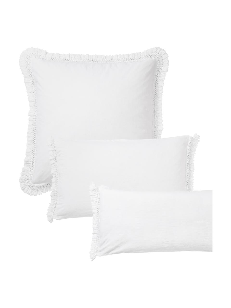 Poszewka na poduszkę z bawełny z frędzlami Abra, Biały, S 40 x D 80 cm