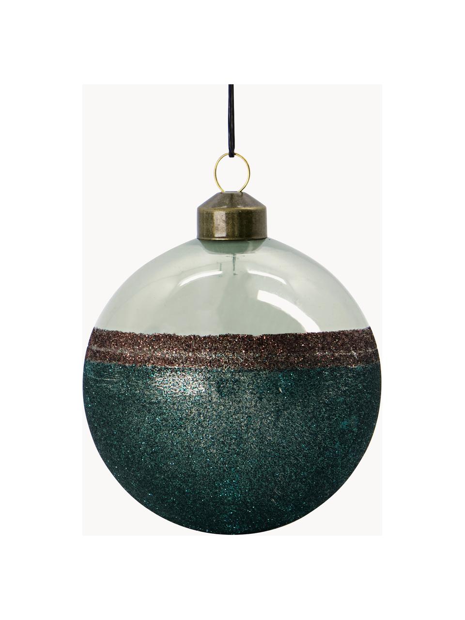 Weihnachtskugeln Stripe, 4 Stück, Glas, Mintgrün, Braun, Petrol, Ø 8 x H 9 cm