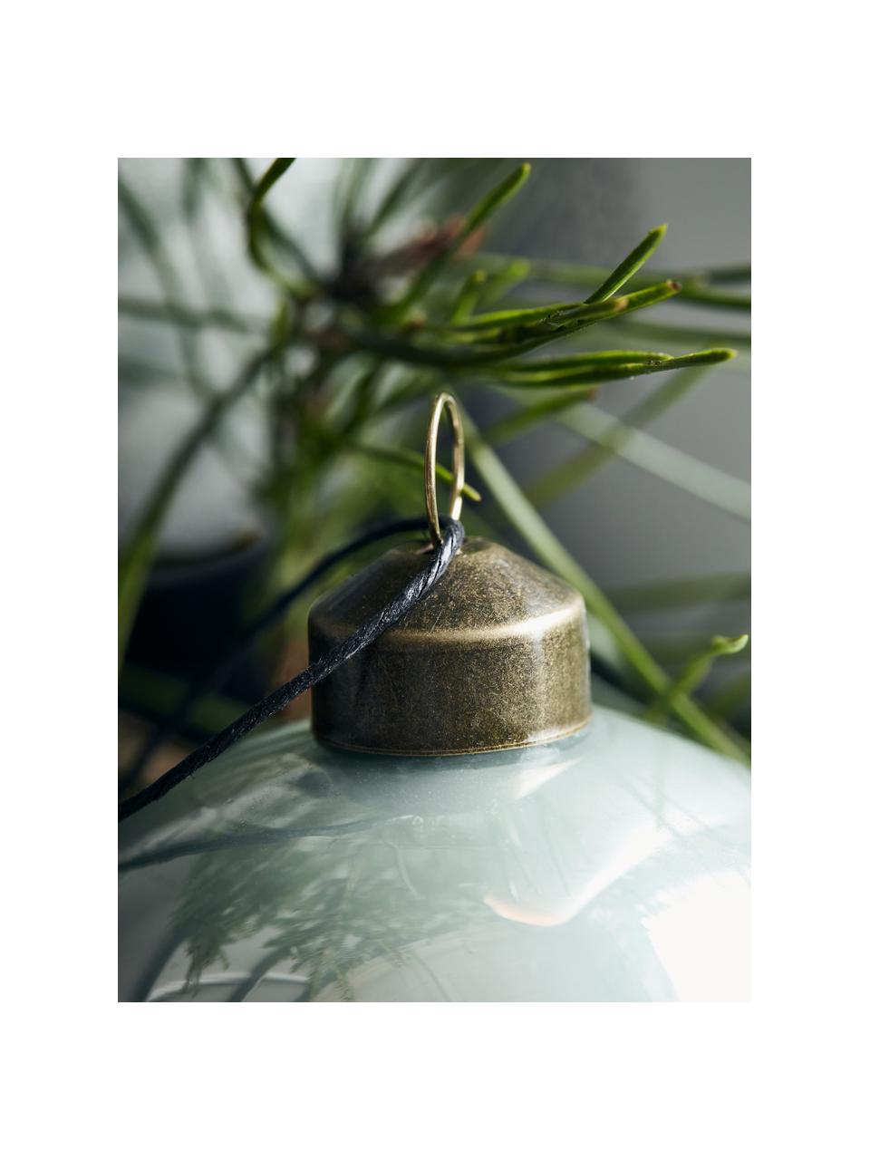 Weihnachtskugeln Stripe, 4 Stück, Glas, Mintgrün, Braun, Petrol, Ø 8 x H 9 cm