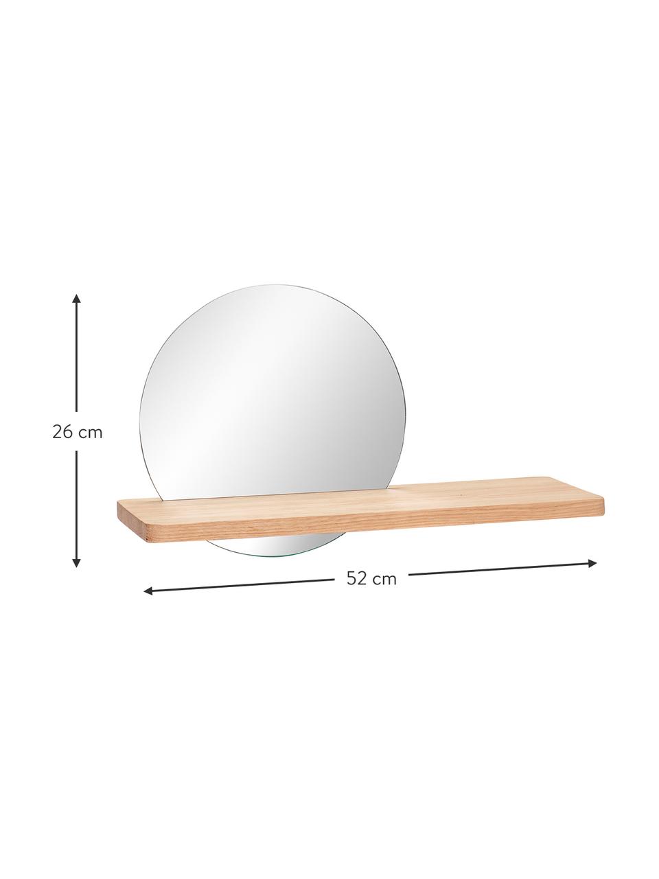 Okrągłe lustro ścienne z półką Balance, Jasne drewno naturalne, S 52 x W 26 cm