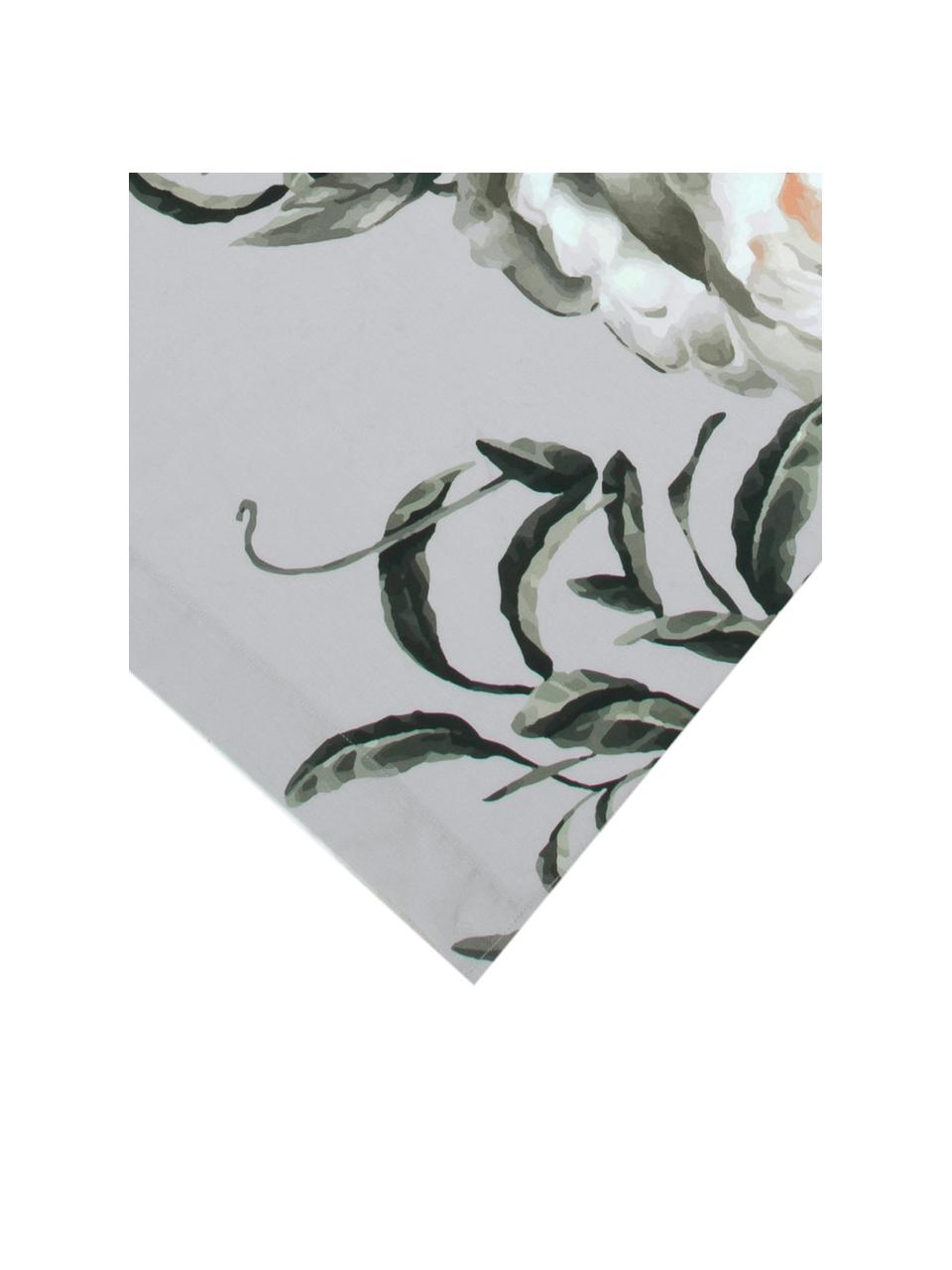 Parure letto in raso di cotone Blossom, Grigio, 240 x 300 cm + 2 federe 50 x 80 cm