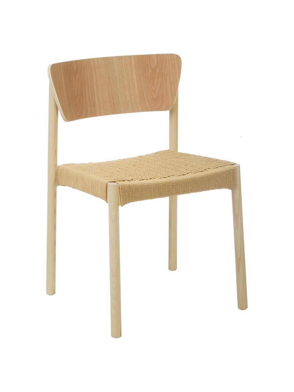 Holzstühle Danny mit Rattan-Sitzfläche, 2 Stück, Gestell: Massives Buchenholz, Sitzfläche: Papierrattan, Rückenlehne: Schichtholz mit Eschenfur, Buchenholz, B 52 x T 51 cm