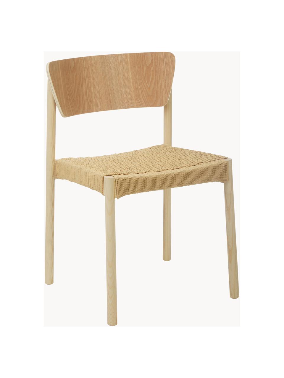 Holzstühle Danny mit Rattan-Sitzfläche, 2 Stück, Gestell: Massives Buchenholz, Sitzfläche: Papierrattan, Rückenlehne: Schichtholz mit Eschenhol, Buchenholz, Beige, B 52 x T 51 cm