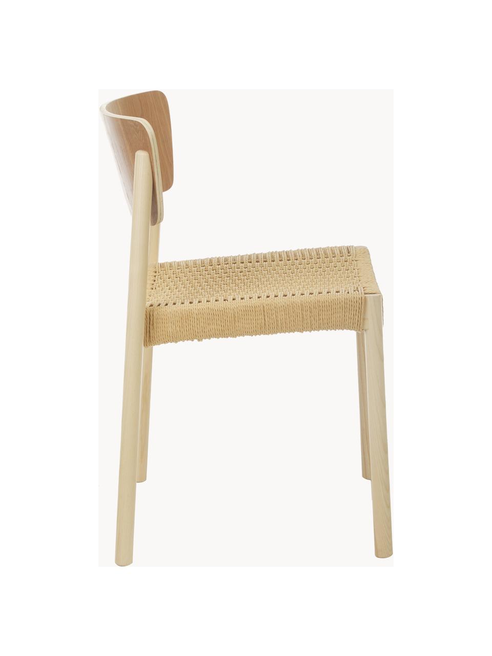 Holzstühle Danny mit Rattan-Sitzfläche, 2 Stück, Gestell: Massives Buchenholz, Sitzfläche: Papierrattan, Rückenlehne: Schichtholz mit Eschenfur, Buchenholz, Beige, B 52 x T 51 cm