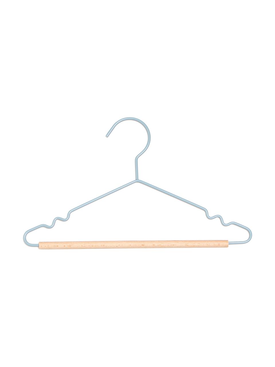 Perchas Kids Top, 10 uds., Madera, acero con pintura en polvo, Azul claro, An 31 x Al 18 cm