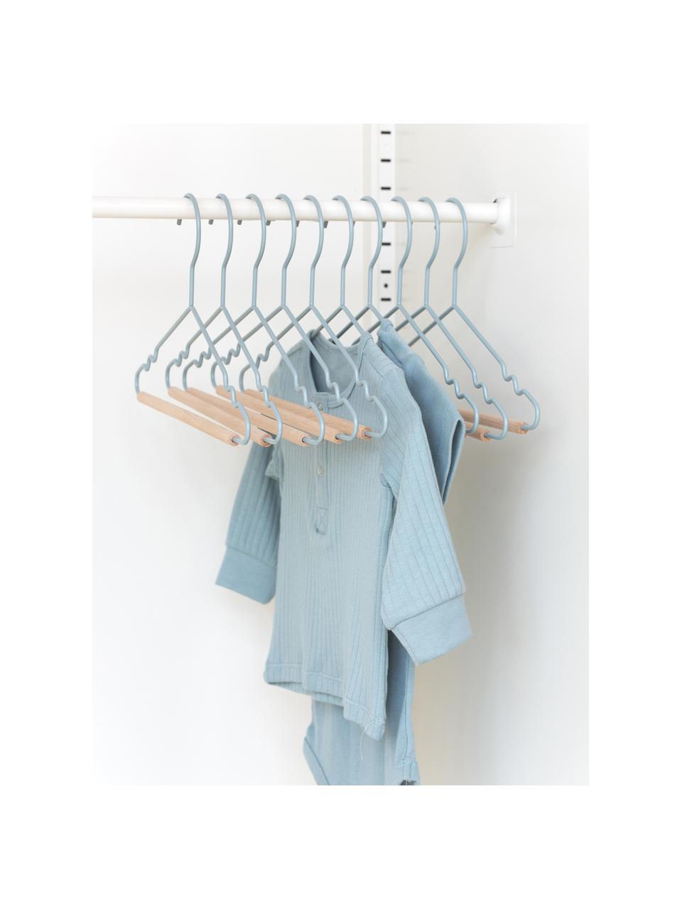 Kleiderbügel Kids Top, 10 Stück, Holz, Stahl, pulverbeschichtet, Hellblau, B 31 x H 18 cm