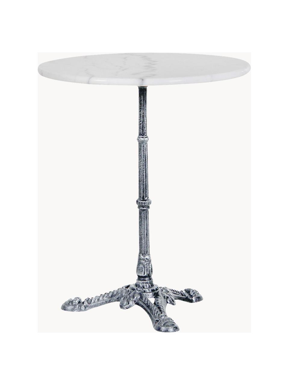 Runder Bistrotisch Loire mit Marmorplatte, Ø 60 cm, Tischplatte: Marmor, Gestell: Metall, pulverbeschichtet, Weiss, marmoriert, Silberfarben, Ø 60 x H 72 cm