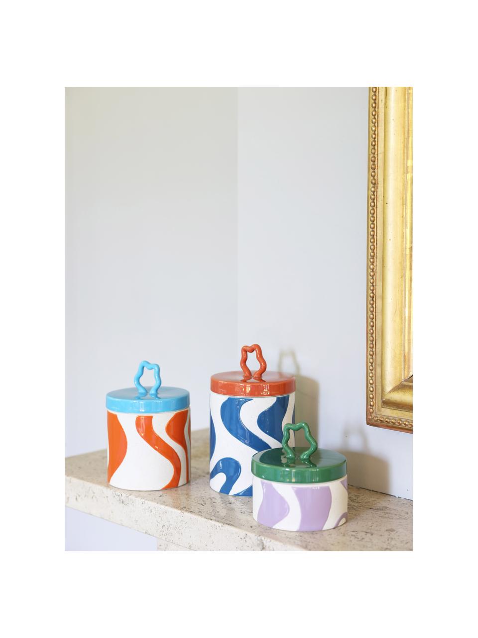 Boîte de rangement Liquid, Grès cérame, Blanc cassé, lavande, vert foncé, Ø 11 x haut. 11 cm